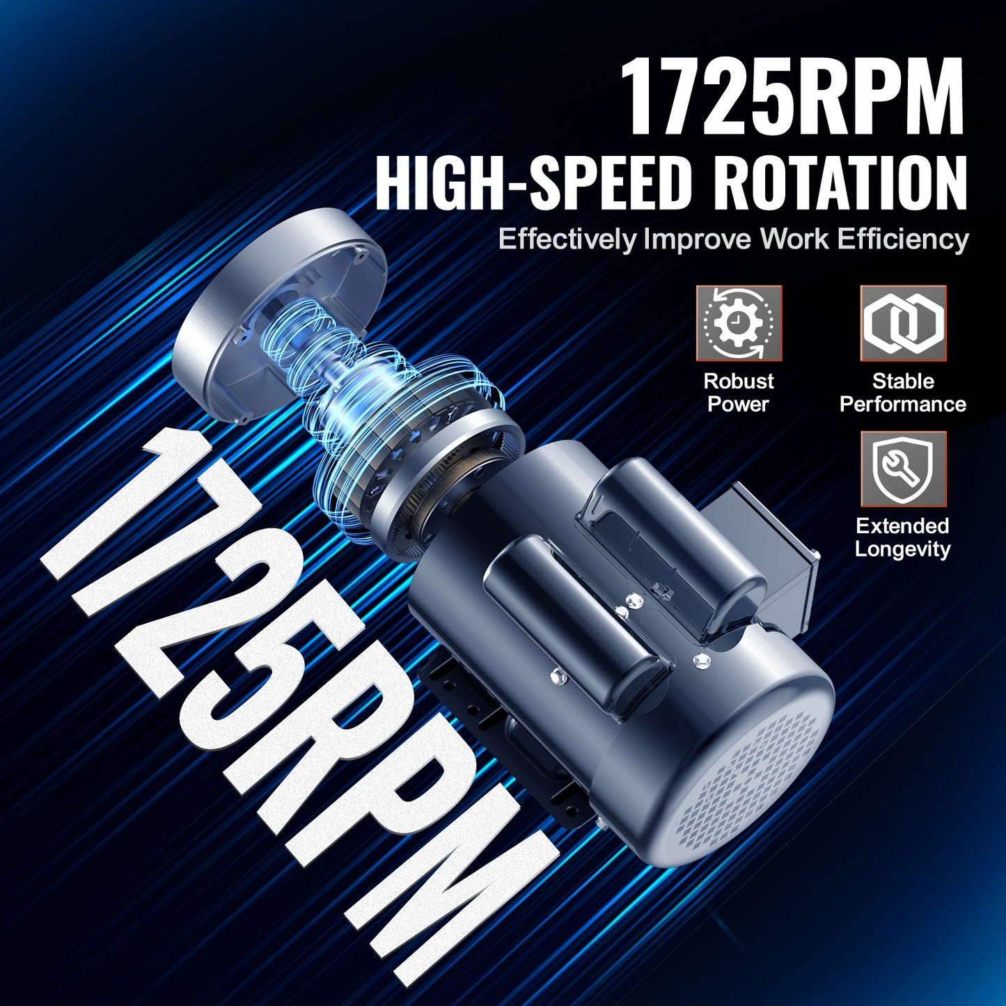 1.5HP Electric Motor 1725 RPM AC 115V/230V CW/CCW Rotation 56C Frame