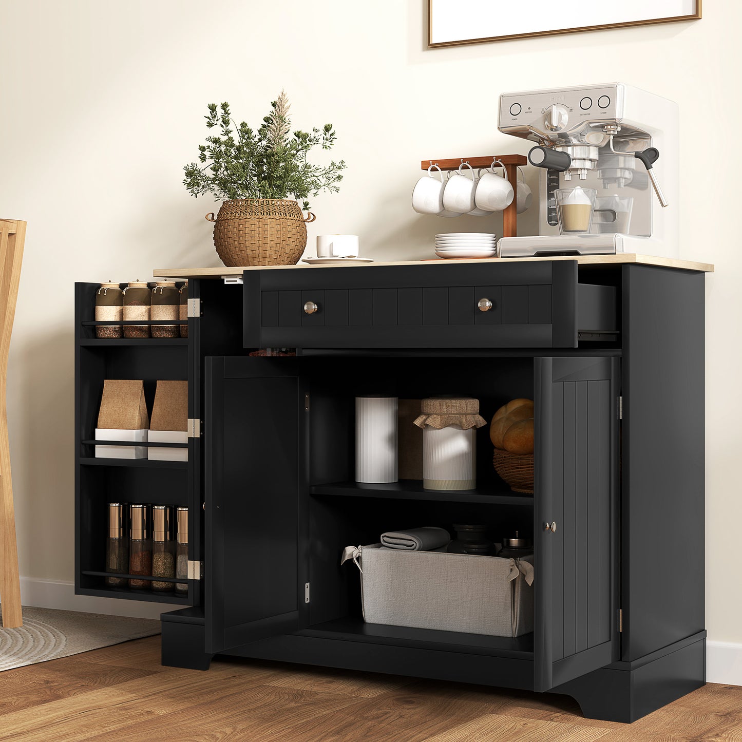 41" Modern Sideboard Cabinet with 3 Doors & Adjustable Shelf - Black