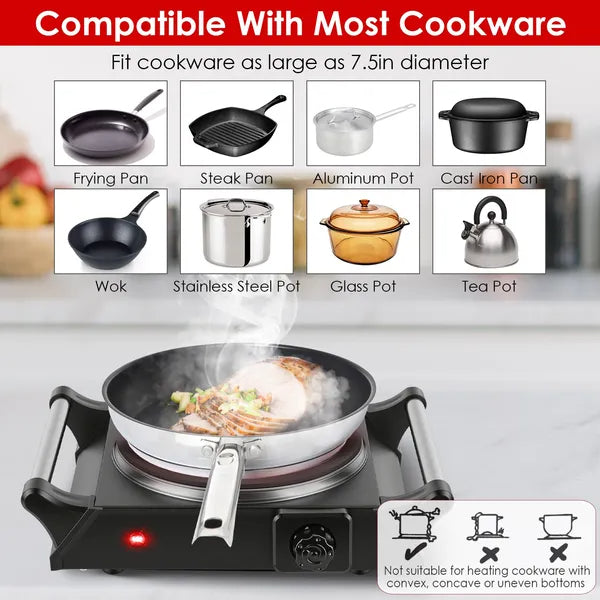 Portable Electric Single Burner Hot Plate with 5 Temperature Settings