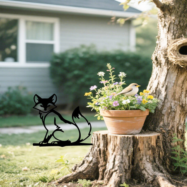 Vintage Tree Stump Wall Art with Black Iron Animal Silhouettes