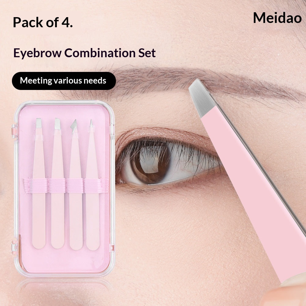 Stainless Steel Eyebrow Tweezers Set - 4-Piece