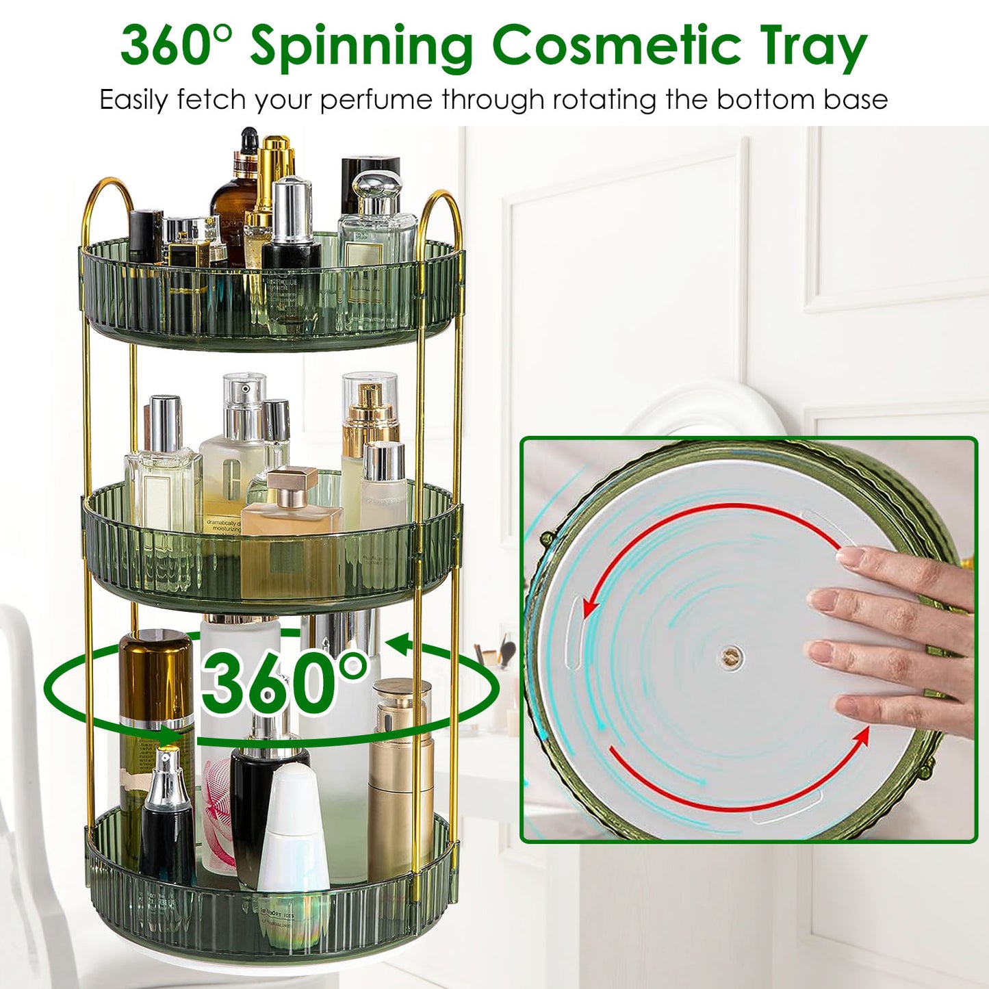 1 Set 3 Tier Rotating Makeup Organizer 360 Degree Spinning Perfume