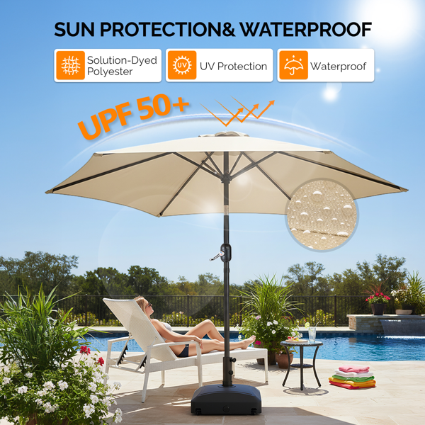 9ft Patio Umbrella with Crank & Tilt - Beige Market Umbrella