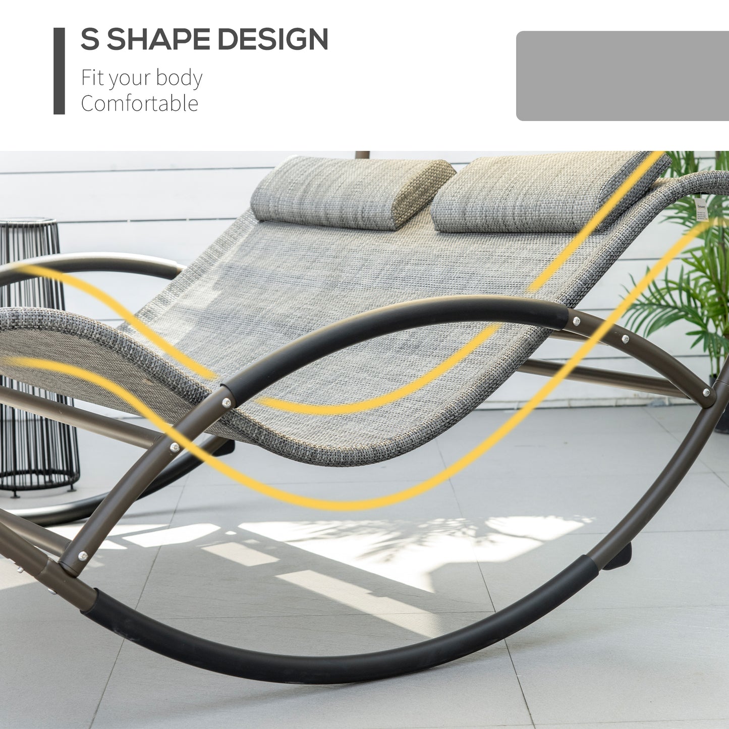 Outdoor Double Chaise Rocking Chair with Canopy and Pillow - Light Gray