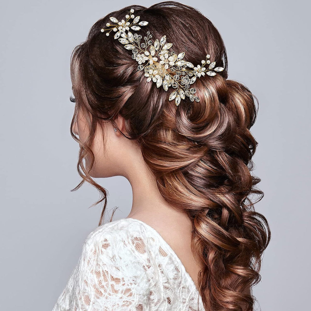 Bridal Pearl Crystal Hair Comb Set - 5pc