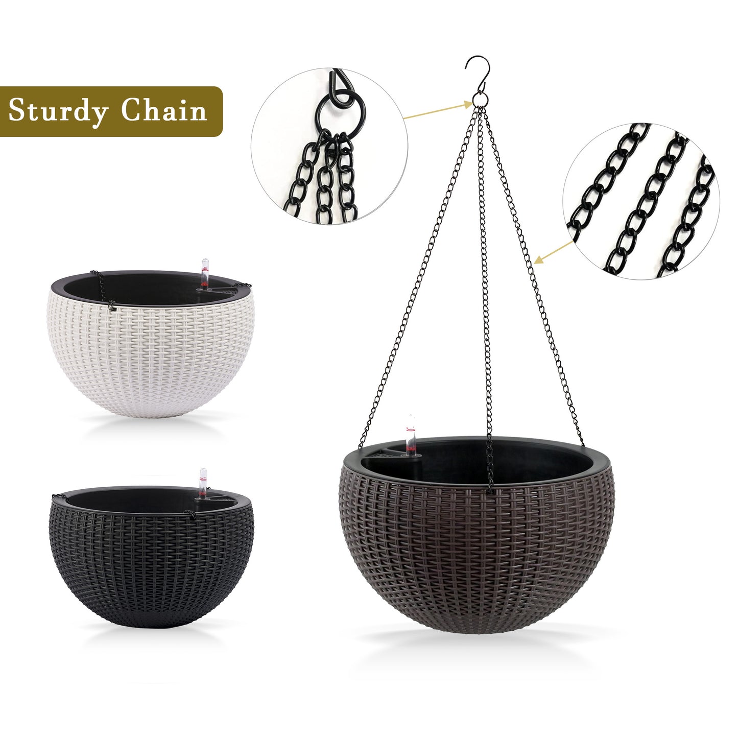 13.4 Inch Self-Watering Hanging Rattan-Inspired Planter Large