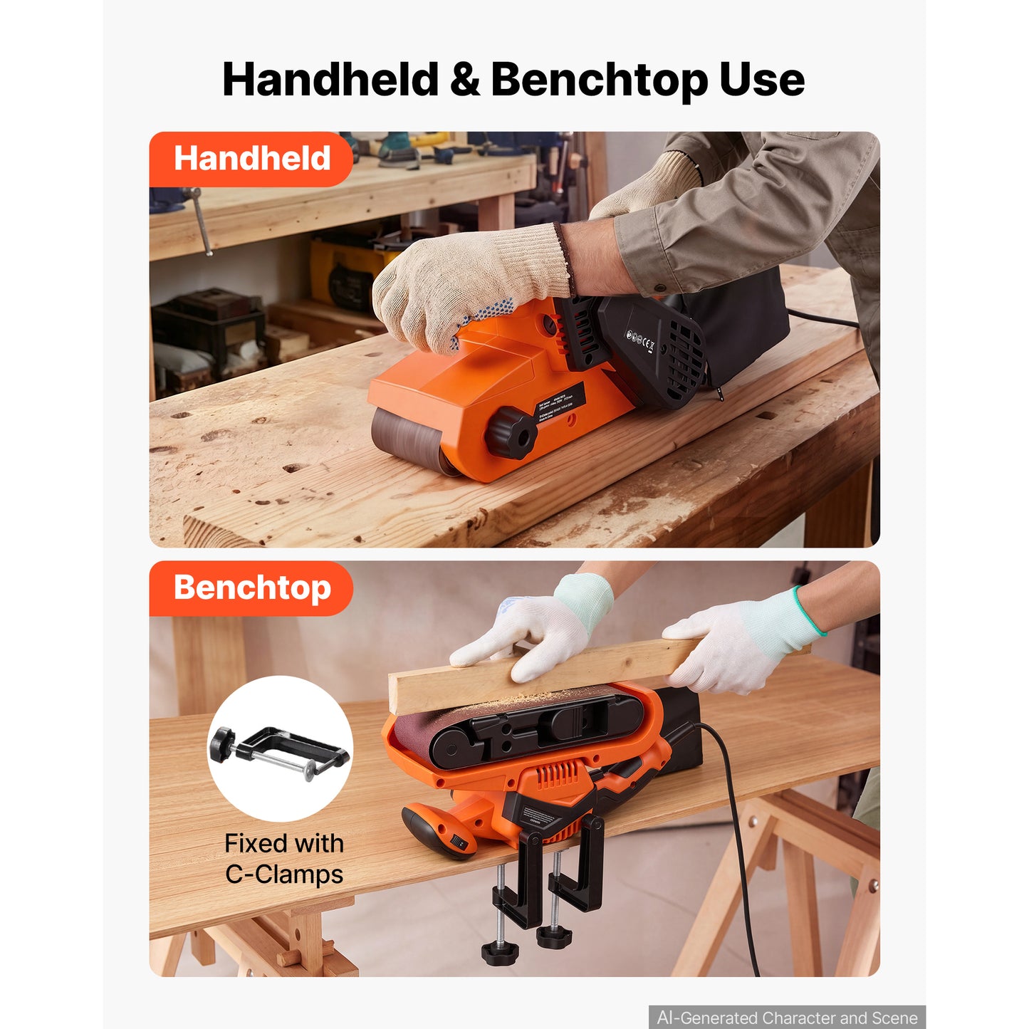 7A Belt Sander 3x21 Inch Woodworking Belt Sander with 6 Speeds Dust Bags & Belts