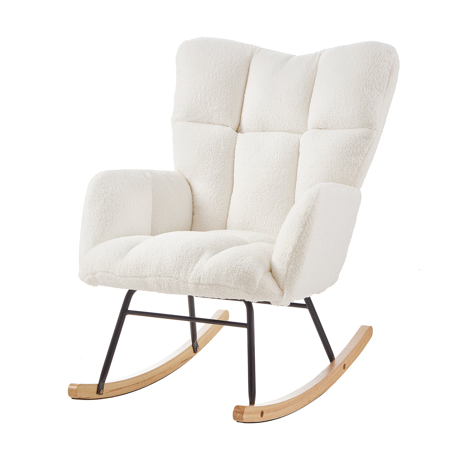 Ivory Upholstered Teddy Fabric Rocking Chair - Ergonomic Design