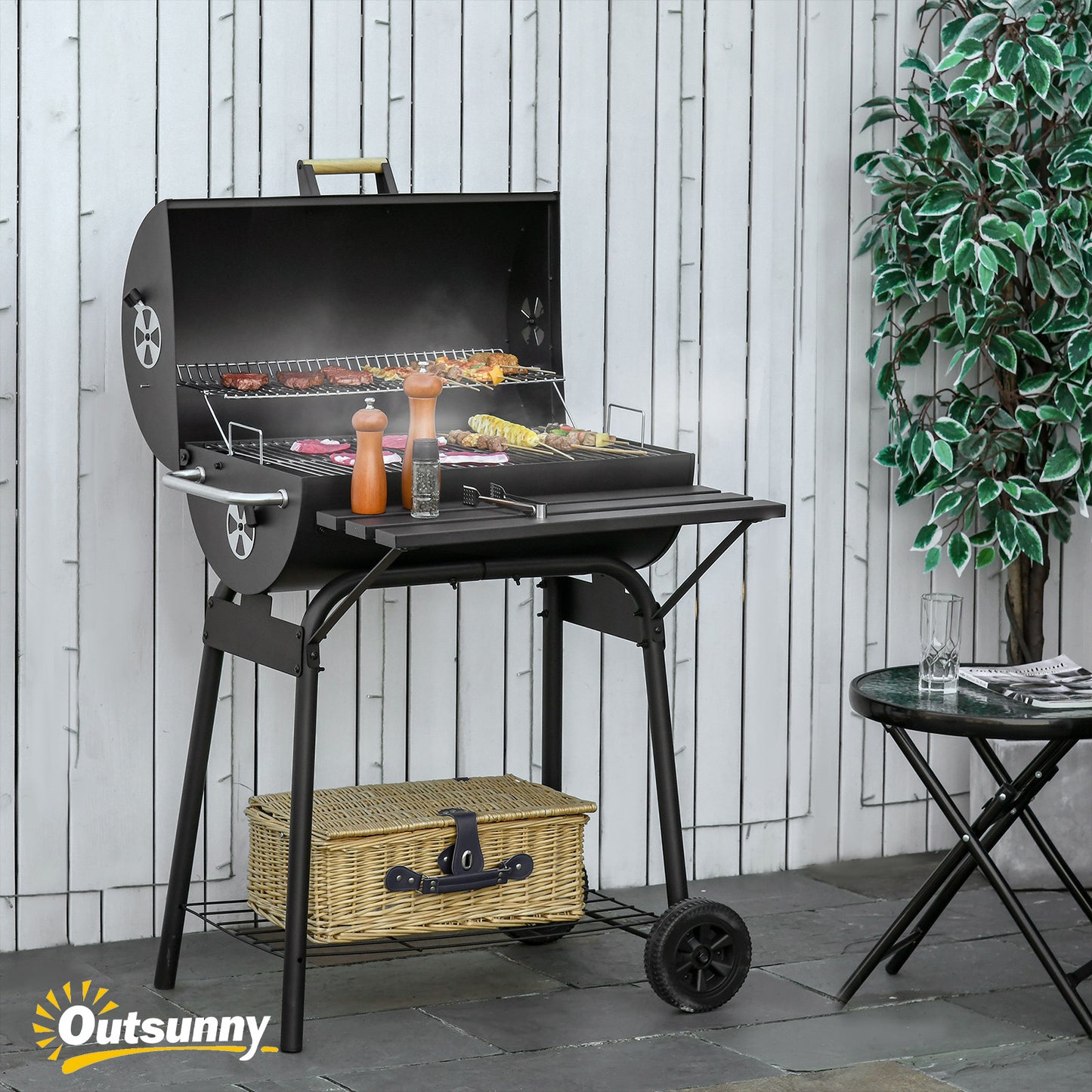 30" Portable Charcoal Barbecue Grill with Adjustable Rack & Wheels