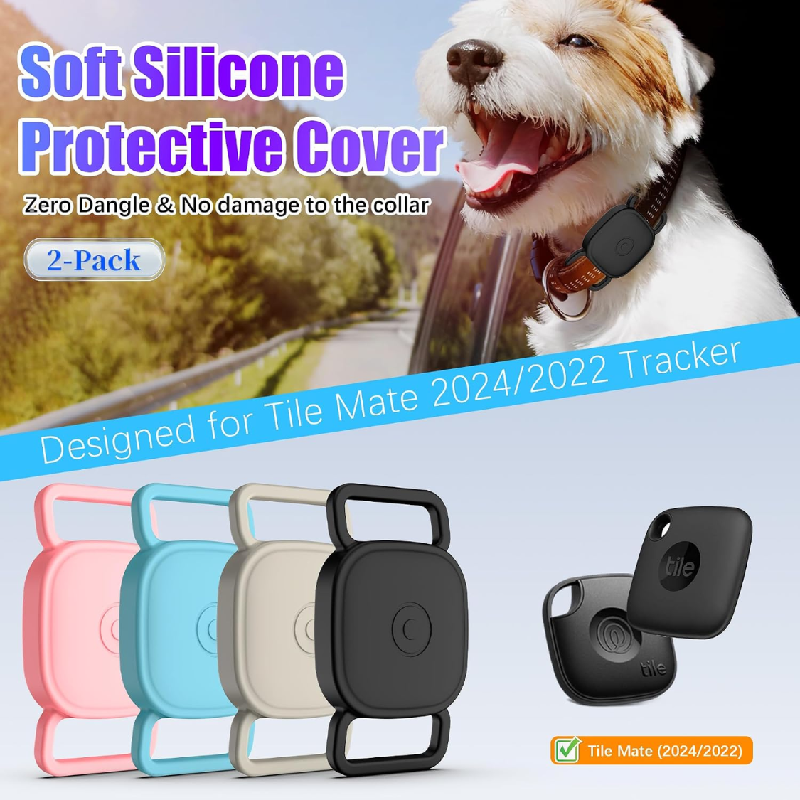 Waterproof Pet Tracker Collar Holder for Tile Mate - Soft Silicone, Anti-Lost, Fits Dogs & Cats