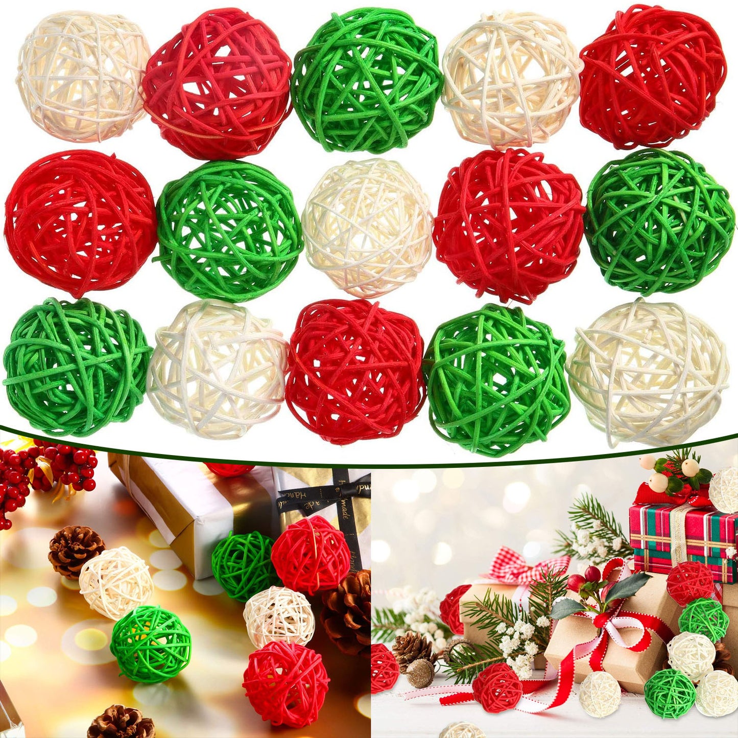 30 Decorative Rattan Balls - Holiday Vase Filler - 1.2 Inch