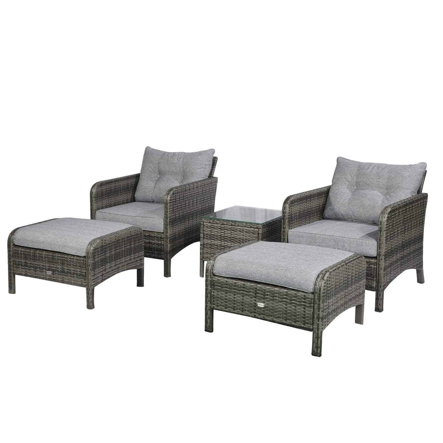 5-Piece Outdoor Rattan Lounge Chair Set with Cushions and Coffee Table - Gray