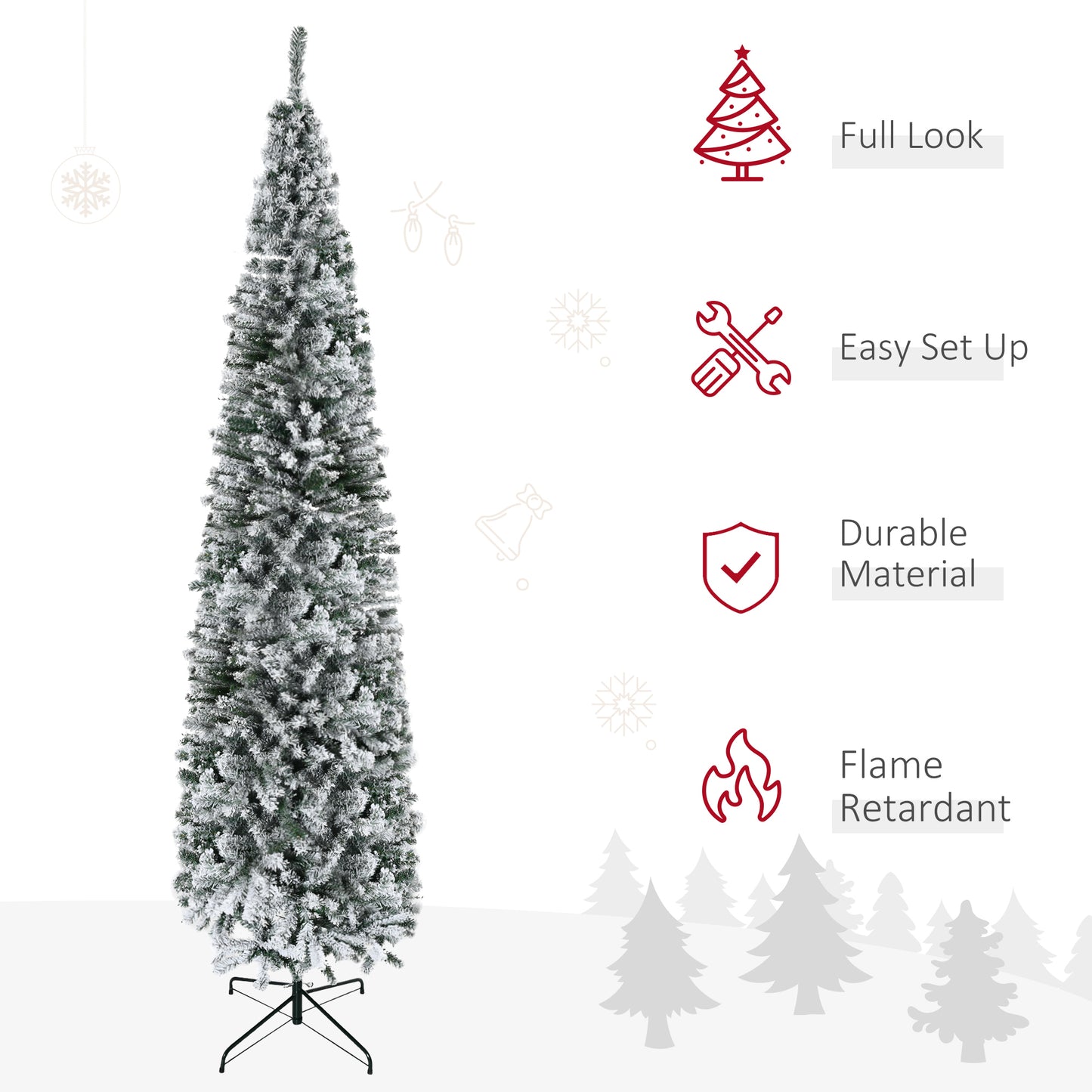 9ft Flocked Christmas Tree - Pencil Shape with Faux Snow