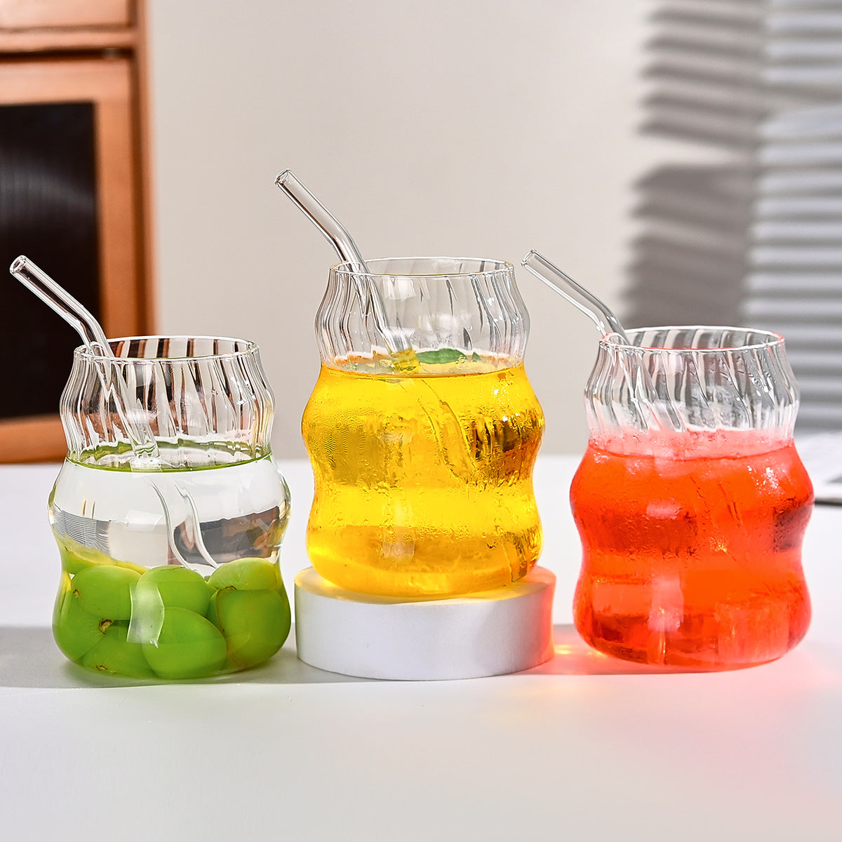19 Ounce Glass Straw Cups - Set of 6 for Coffee, Juice, Tea