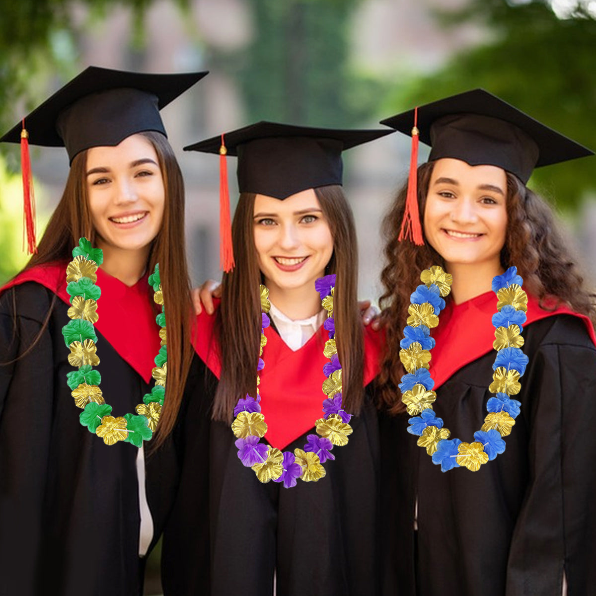 20 Pcs Graduation Flower Lei - Red, Gold, Black