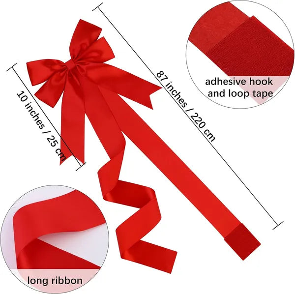 6 Large Red Christmas Door Bows - 10x87 Inches