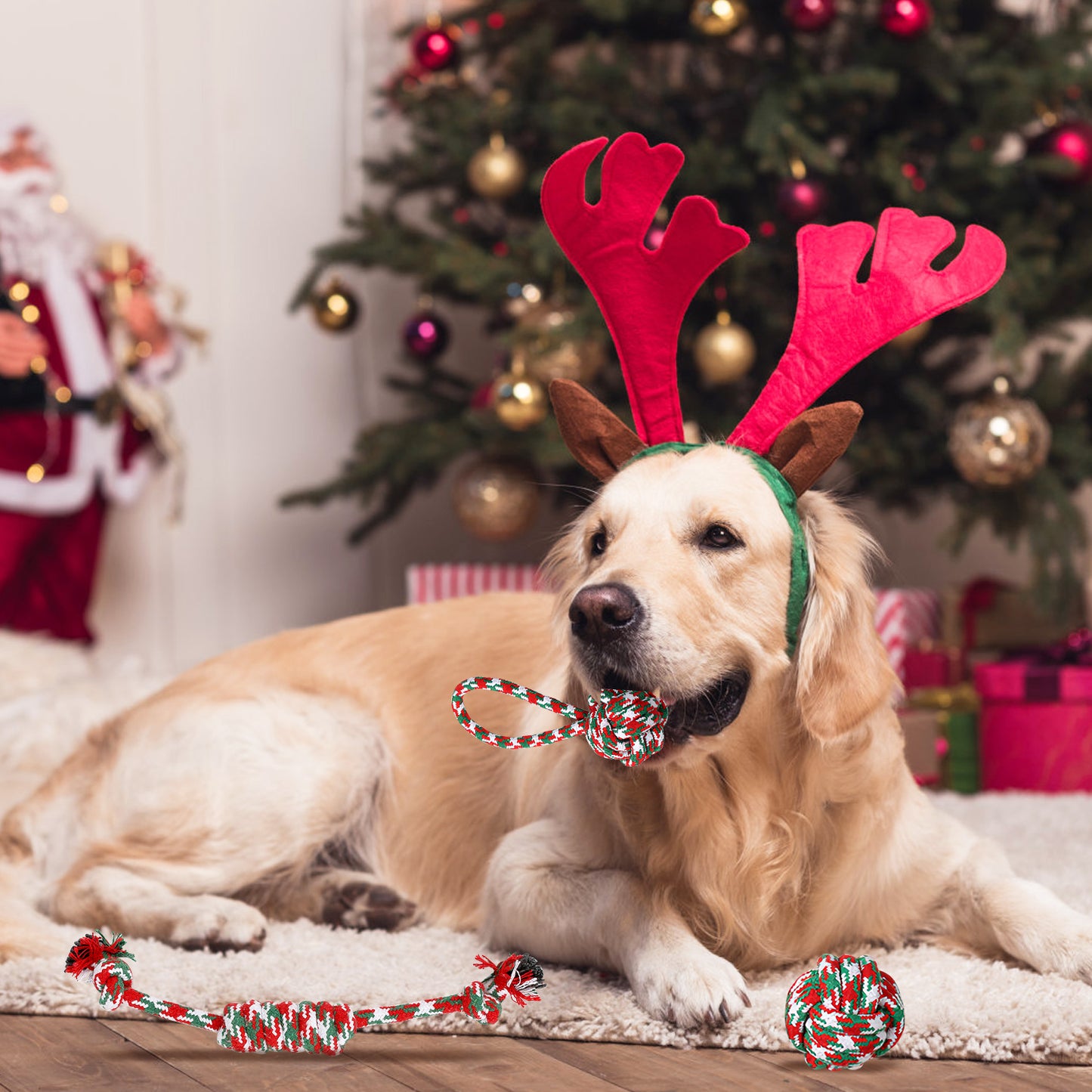 Christmas Dog Rope Chew Toys Set - Interactive Puppy Teething Toys for Small & Medium Dogs