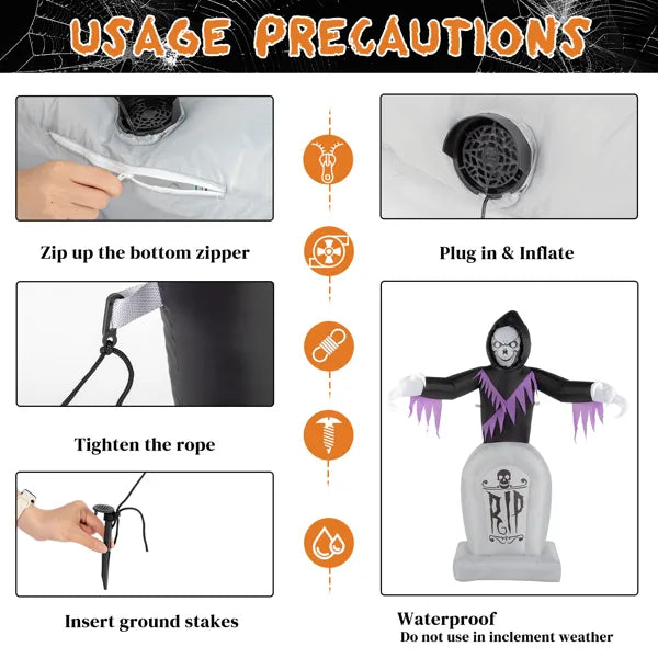 8ft LED String Lights Grim Reaper & Grave Inflatable Halloween Decor