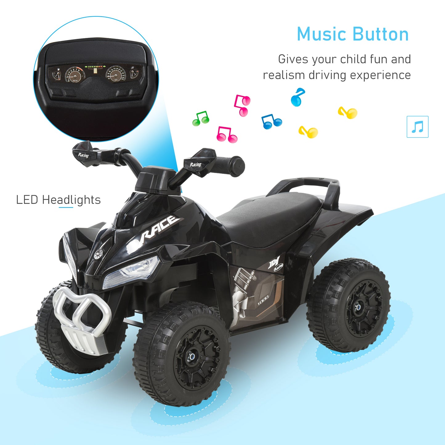 Kids Ride-On Push Car with Music & Lights - Black
