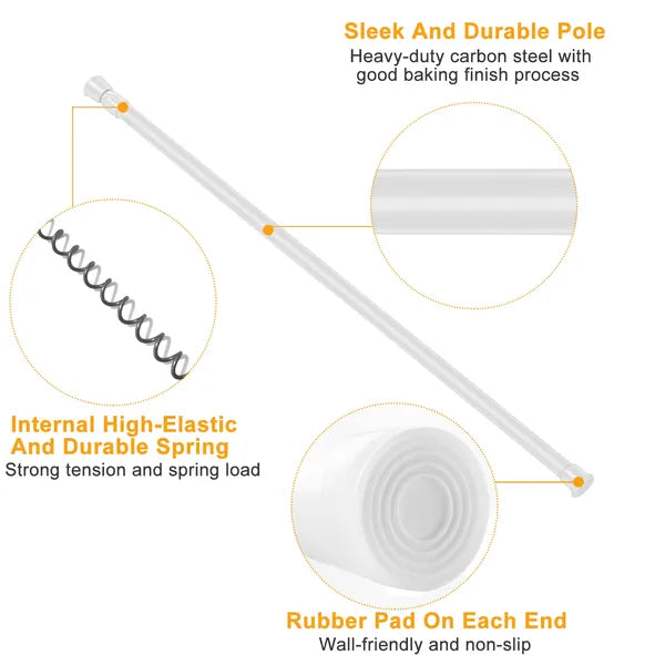 Adjustable Tension Curtain Rod - Heavy-Duty Steel, 200cm