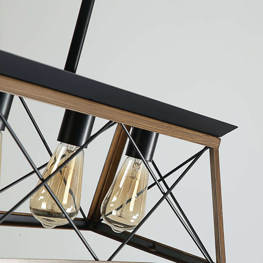 32-Inch Walnut Industrial 5-Light Pendant Chandelier - Adjustable