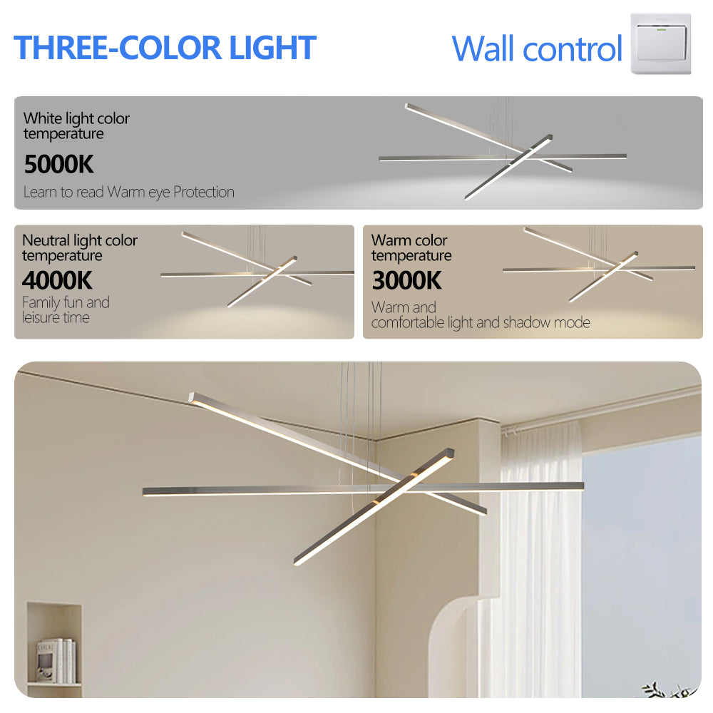 Modern LED Chandelier - Geometric 3-Arm Design, Adjustable Height