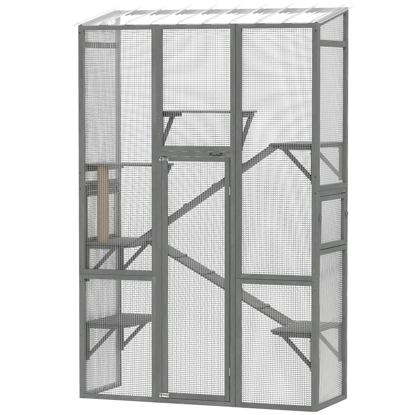 Large Wooden Outdoor Cat Enclosure with Platforms, Ramps & Scratching Post