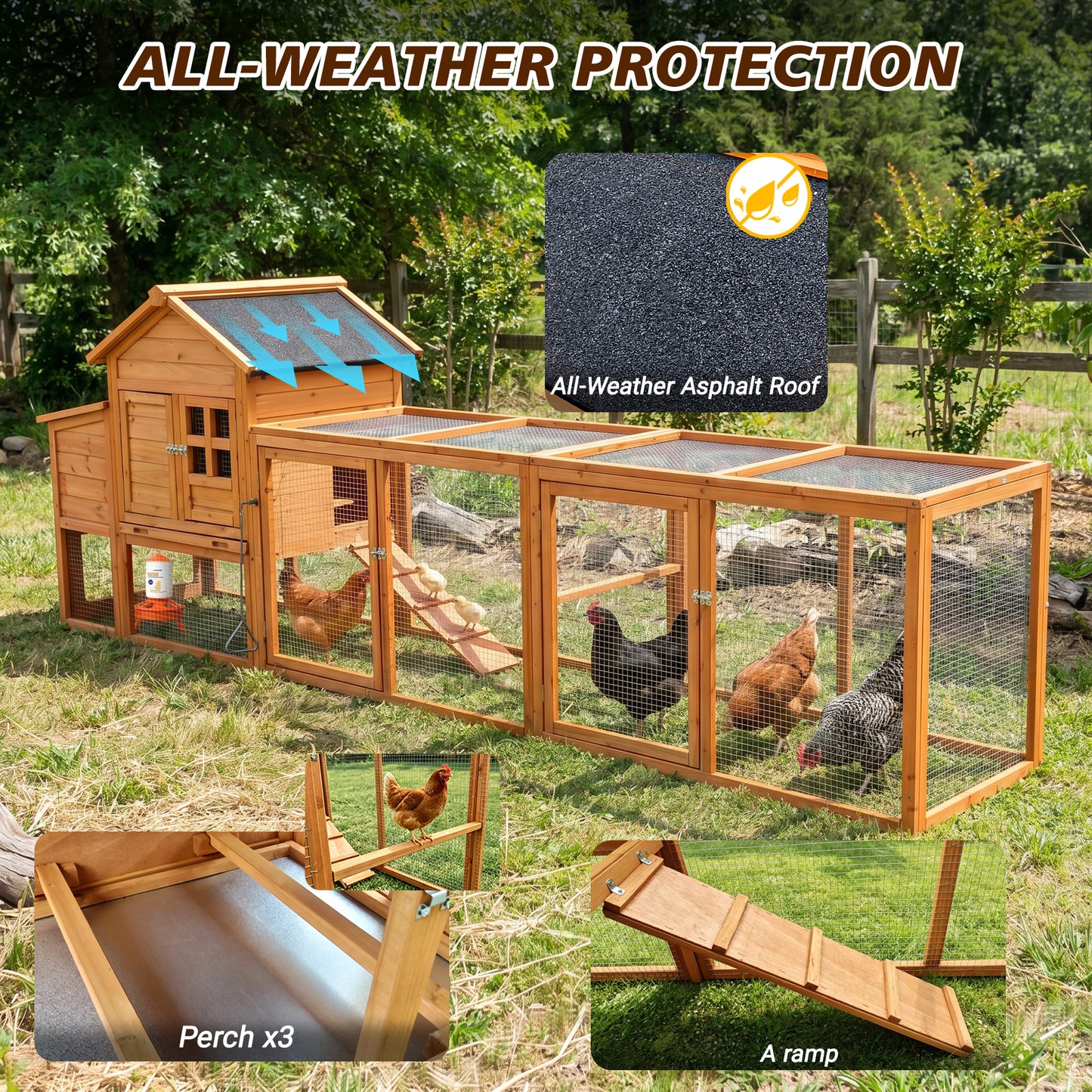 Large Outdoor Chicken Coop with Run & Nest Box for 4-6 Chickens - Orange