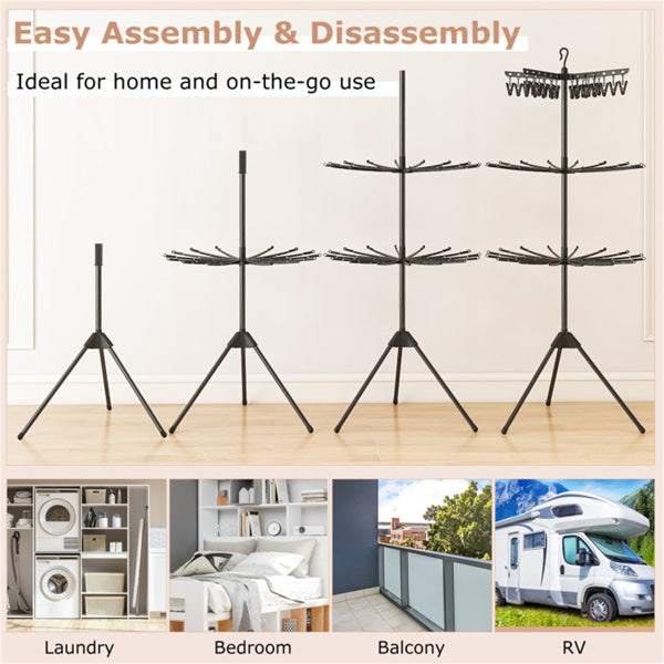 Foldable 3-Tier Laundry Drying Rack with 24 Clips & 32 Rods - Space Saving Clothes Dryer