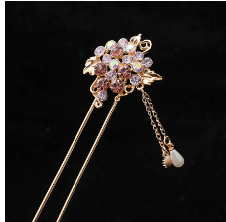 Ancient Style Tassel Hairpin with Flower Design - Vintage Hair Accessory
