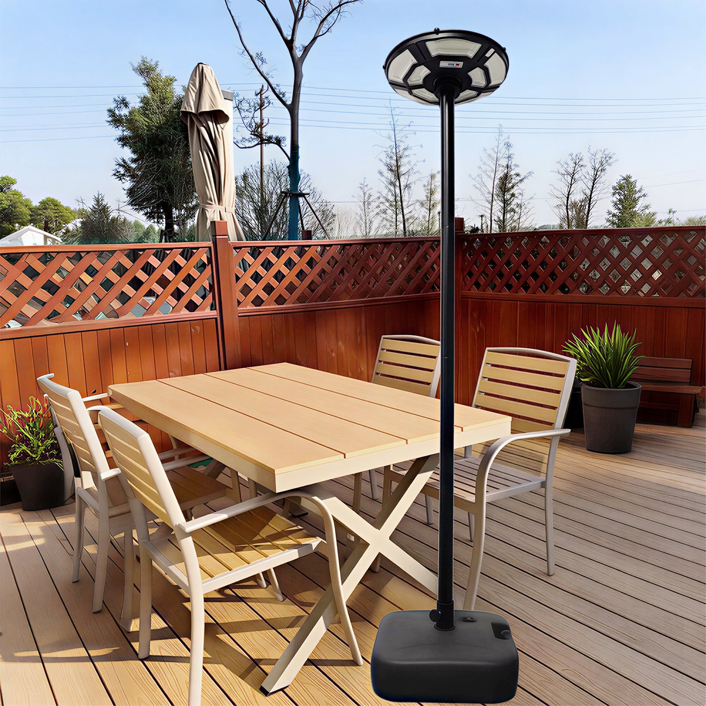 Solar LED Street Lamp with Pole - Matt Black Outdoor Light