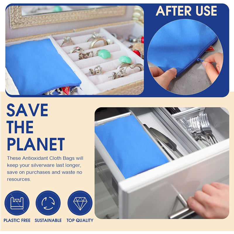 8 Pcs Navy Blue Zippered Silver Storage Bags 5.9 X Inch