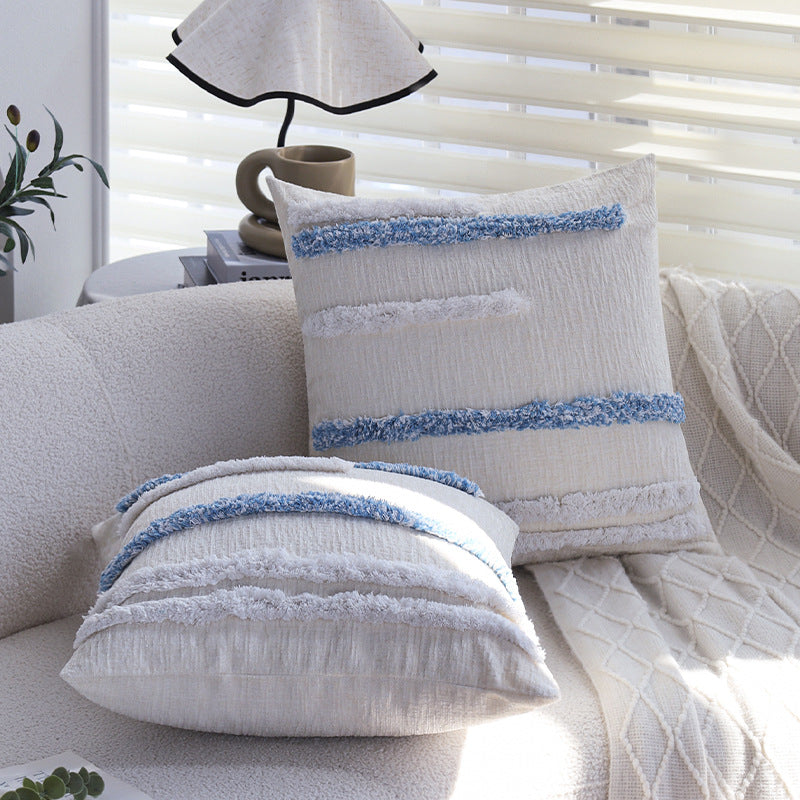Blue Geometric Tufted Cushion Cover 45x45cm Bedroom Accent Pillowcase
