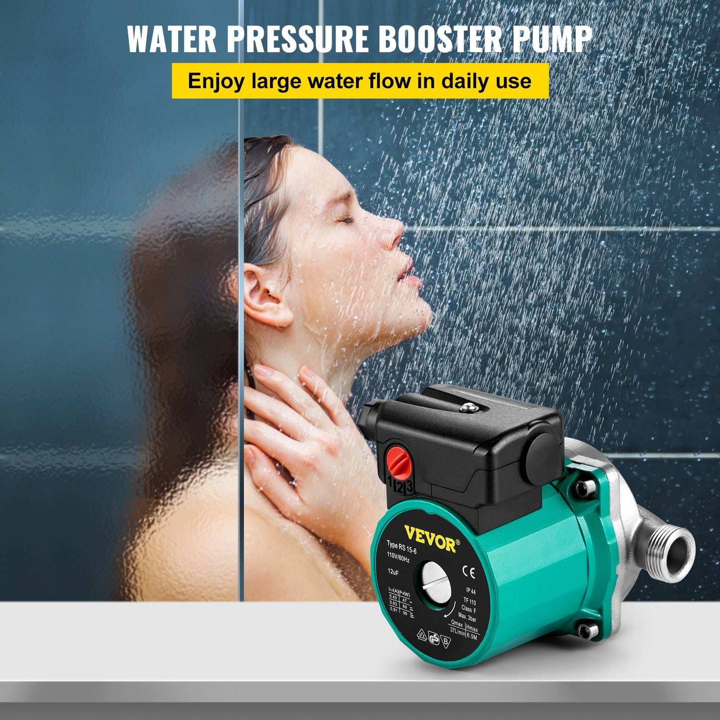 Hot Water Recirculating Pump 93W 110V Stainless Steel 3-Speed Circulator for Water Heater
