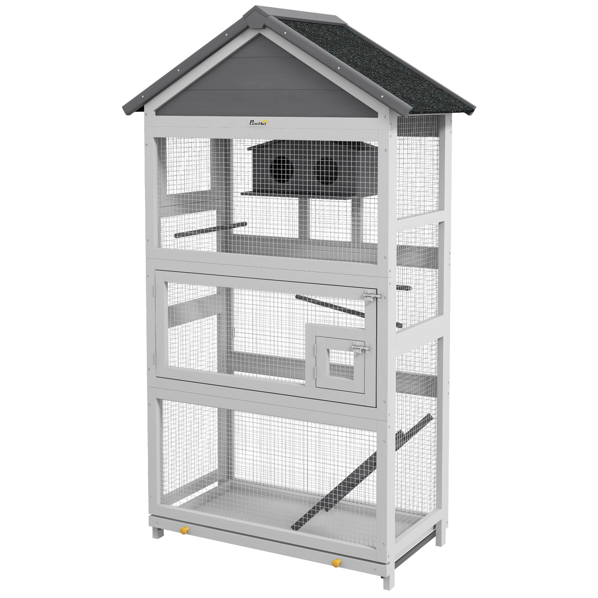 Wooden Bird Cage with Slide-Out Tray for Finches and Parakeets - Gray, 865x300x540mm