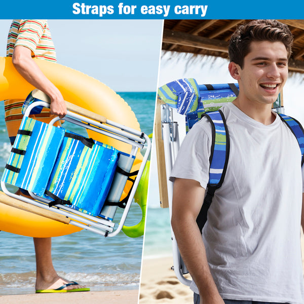 Folding Beach Chair Set of 2 - 4-Position Portable Camping Chairs with Headrest and Cup Holder