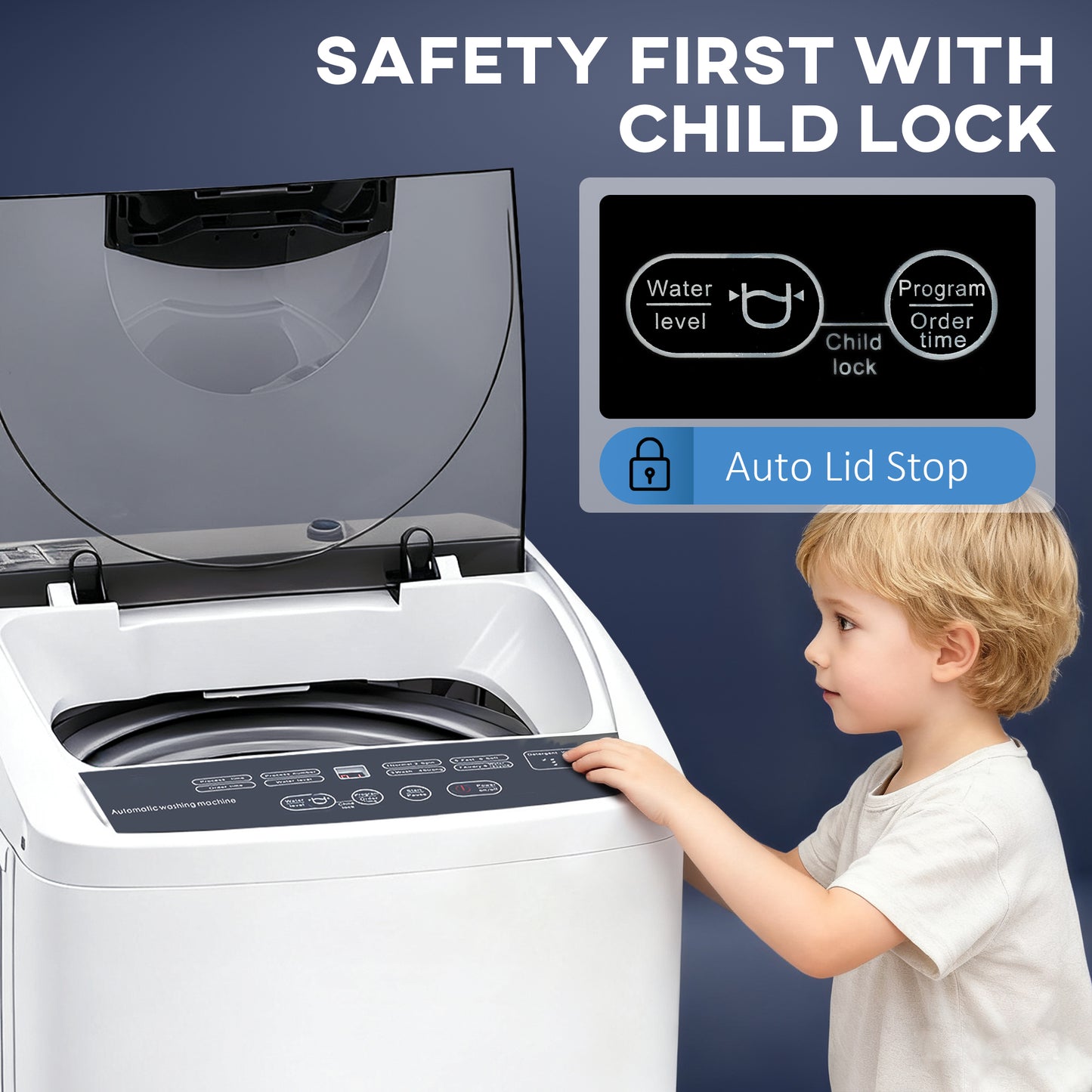 Portable Compact Washing Machine with 8 Programs 6 Water Levels - White