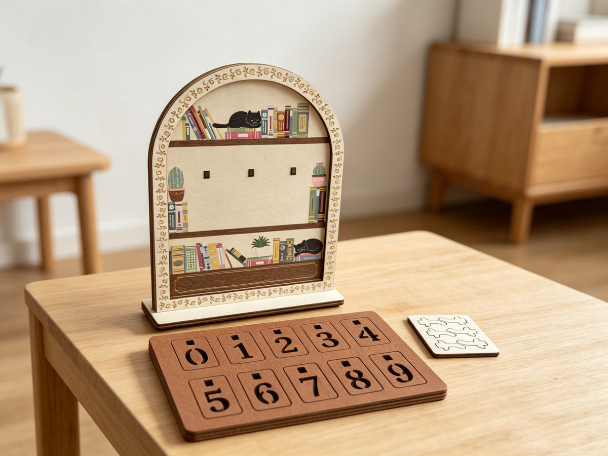 Wooden Black Cat Bookshelf Reading Tracker - Reusable Book Log & Desk Decor