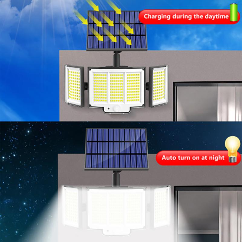 Outdoor Solar Motion Sensor Light 348 LEDs Waterproof 3-Head Security Lamp with Remote