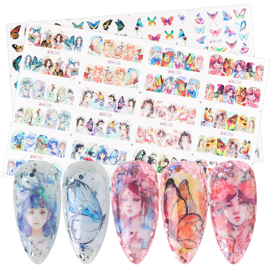 Nail Art Stickers Watermark Decals for Manicure - Sun Butterfly Galaxy Series