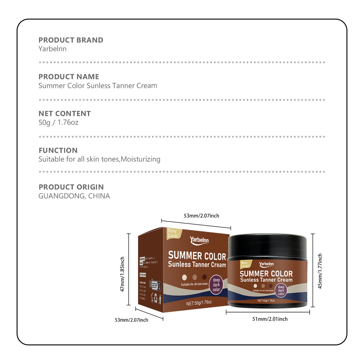 Self Tanning Cream - Body Moisturizer with Aloe & Glycerin
