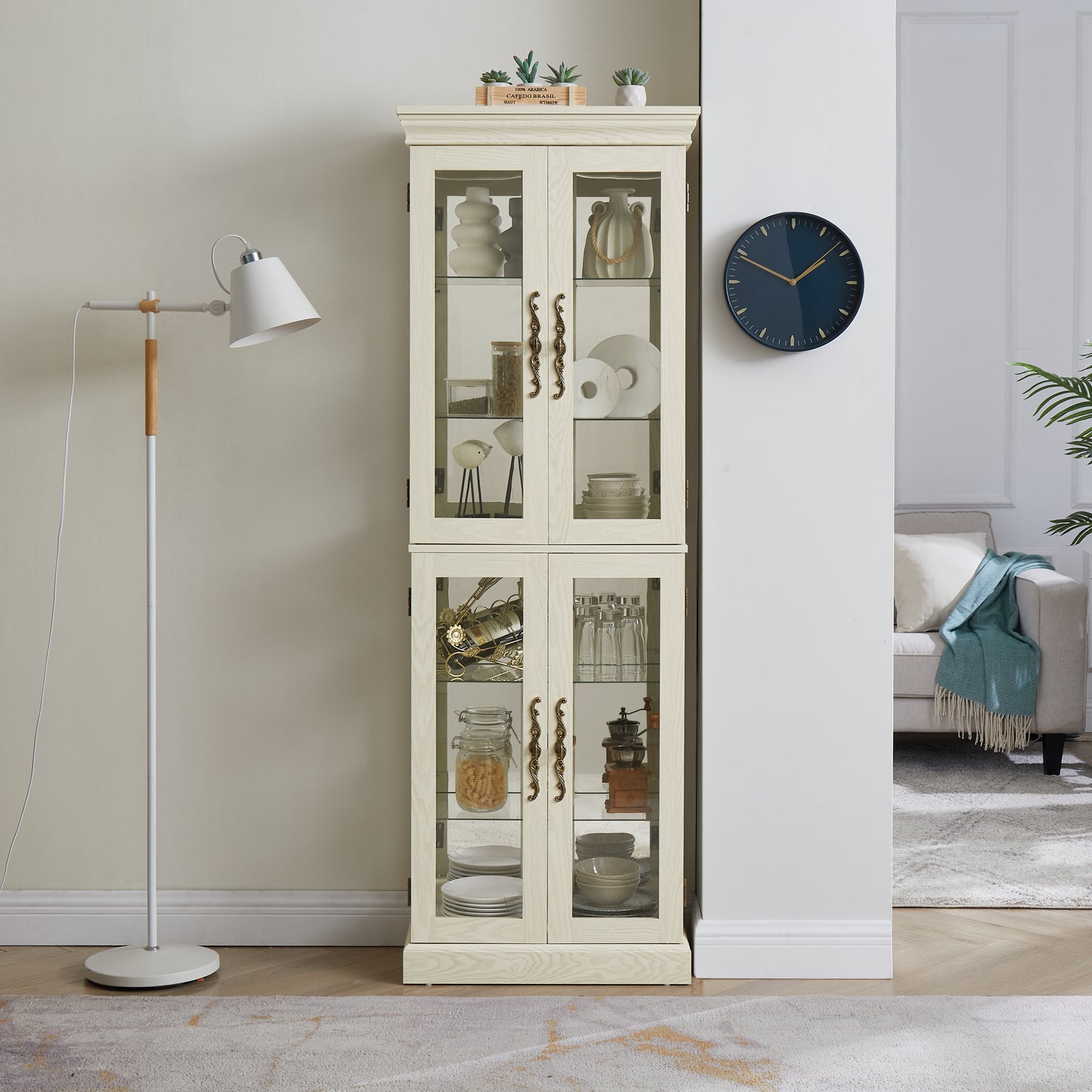 Lighted Glass Curio Display Cabinet - Antique White