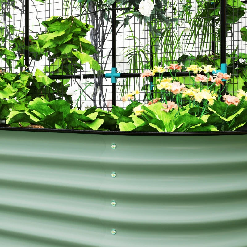 Garden Bed Set with Arch Trellis Climbing Net Galvanized Steel Green