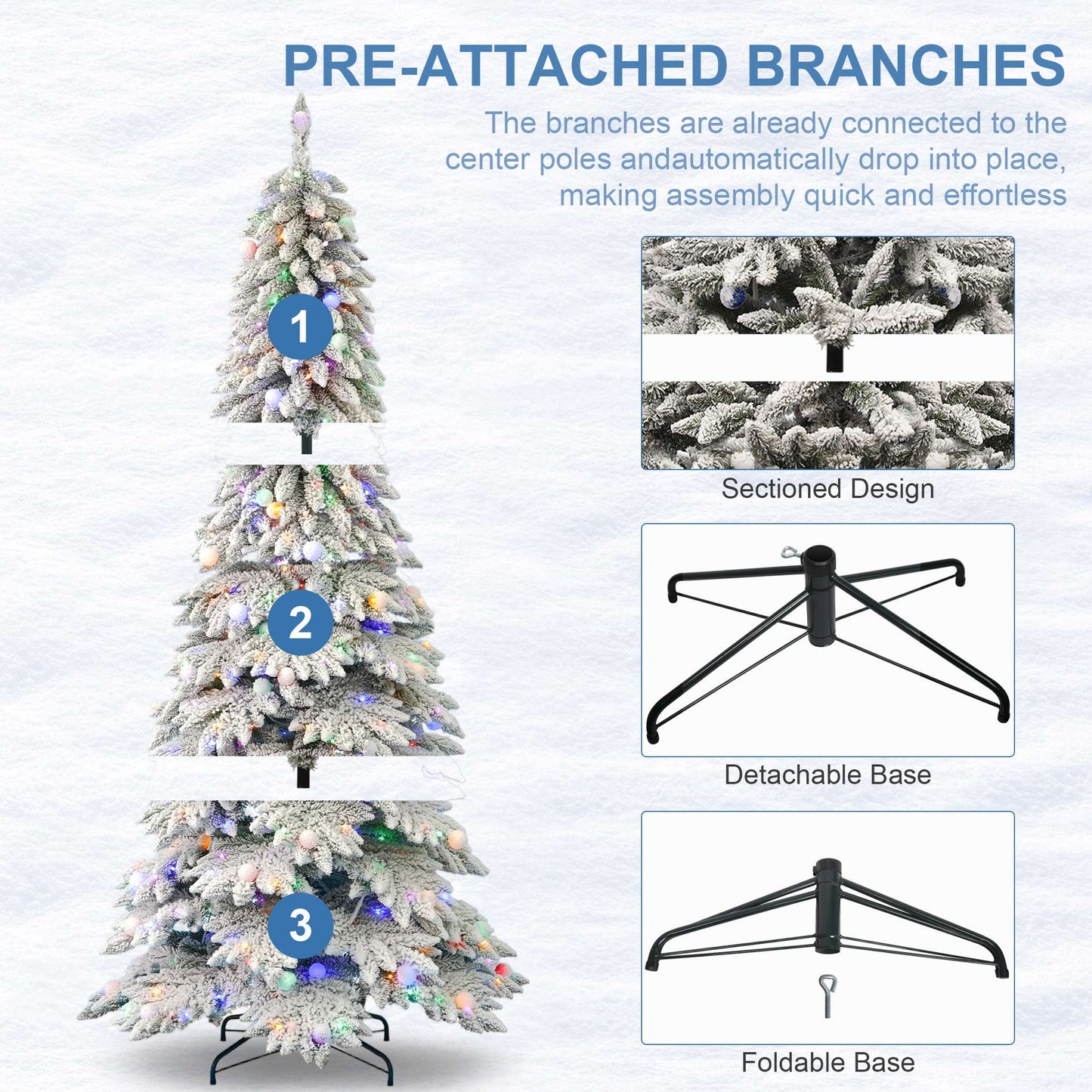 Pre-Lit Snow-Flocked Christmas Tree for Festive Home Decoration