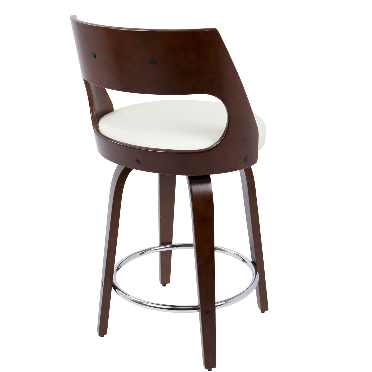 Mid-Century Modern Swivel Counter Stool Set of 2 - Cherry & White Faux Leather