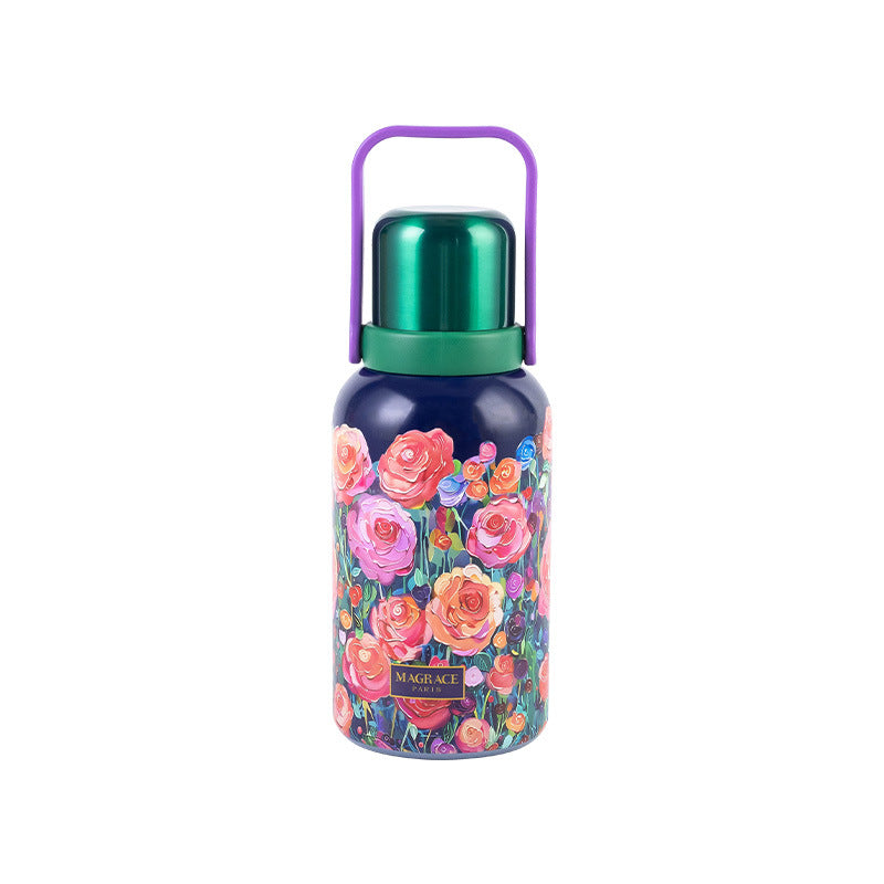 Insulated Flower Water Bottle 1200ml - Peony & Sea Floral Handle Drinkware