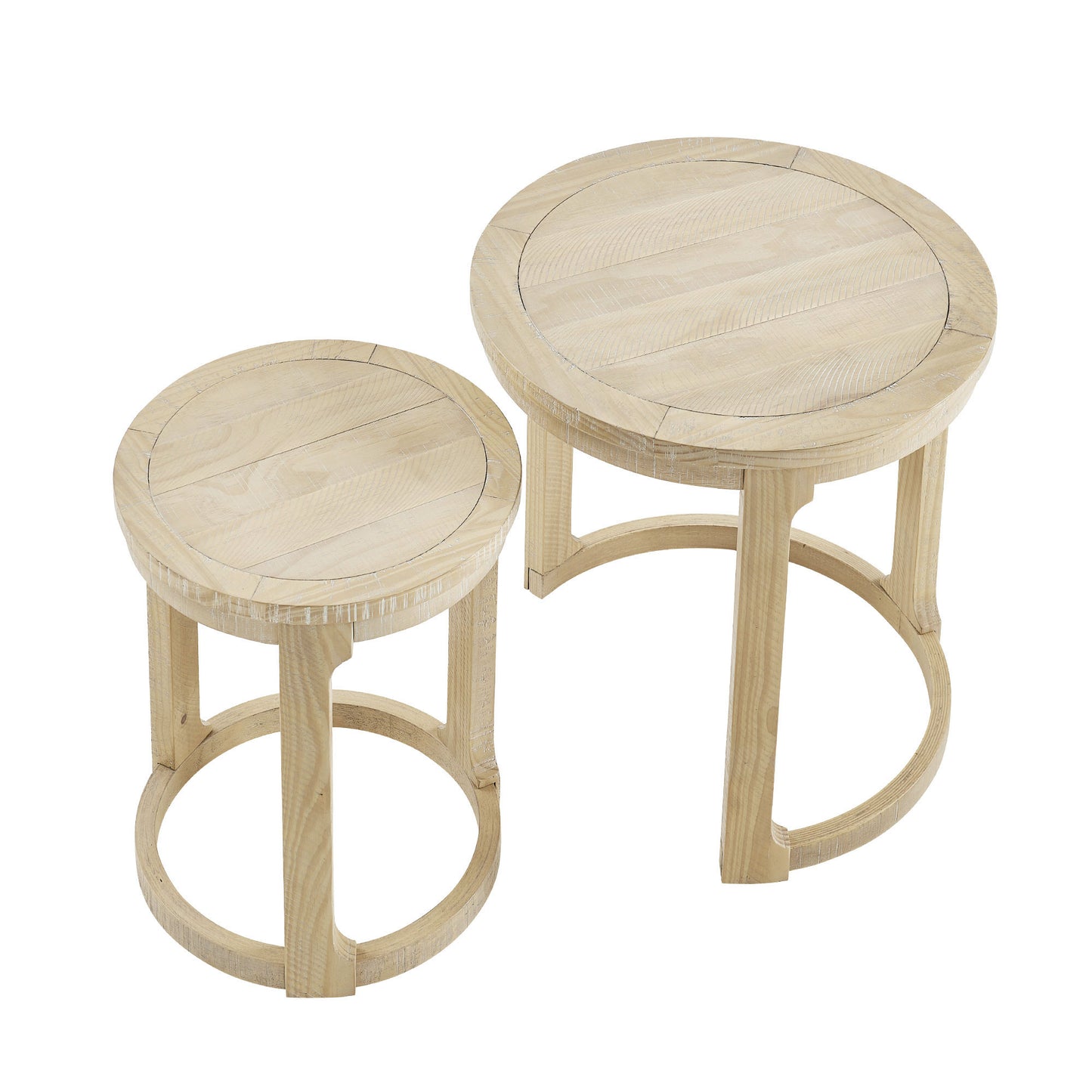 24-Inch Round Wooden Coffee Table Set - Oak Finish, 2-Piece
