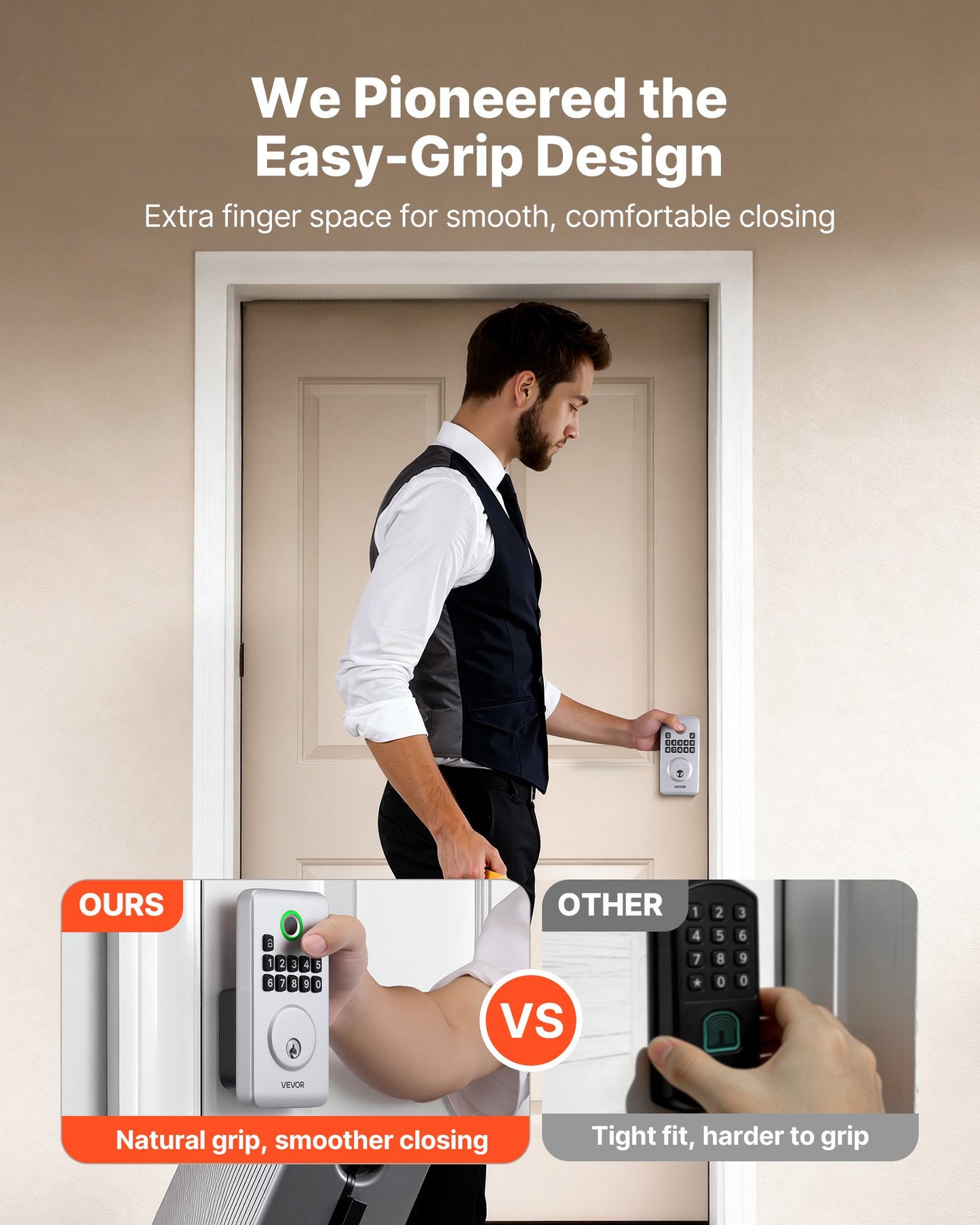 Biometric Fingerprint Door Lock with Keyless Entry and Auto Locking - Silver