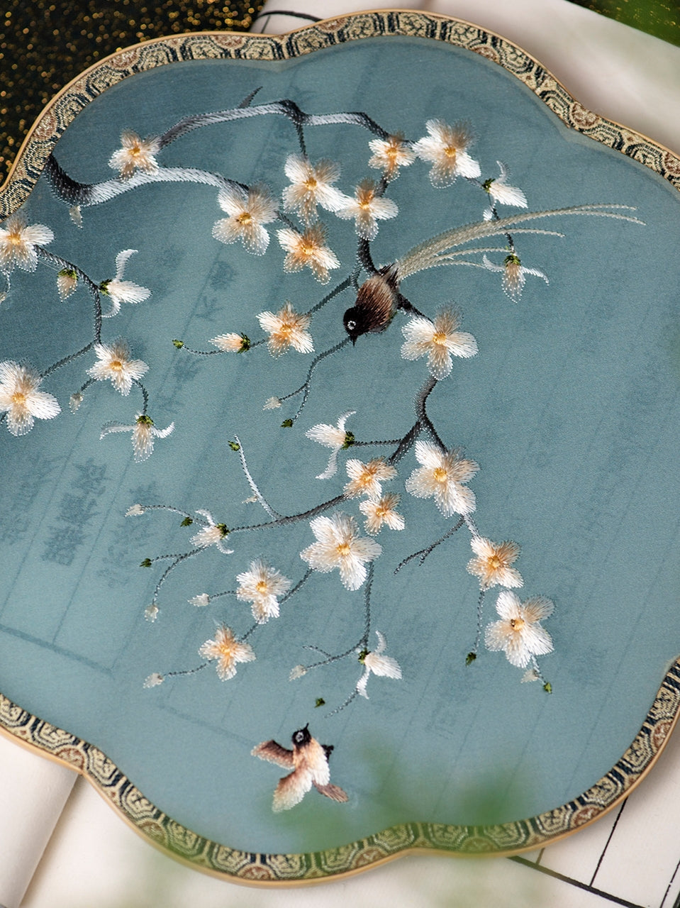 Handmade Ancient Style Embroidery Fan with Bamboo Frame - Retro Hanfu Palace Fan