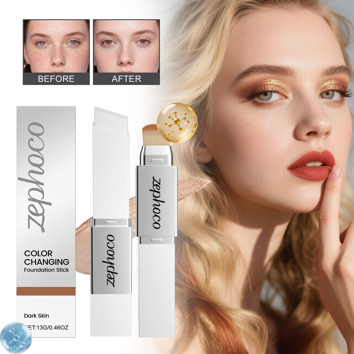 Two In One Color Changing Foundation Make-up Stick -dark Skin-13g 1